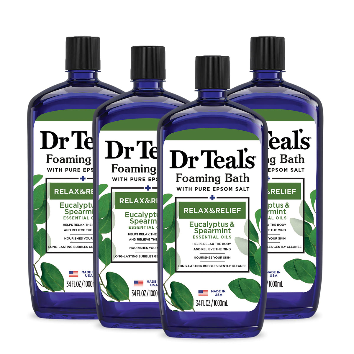 Dr Teal's Eucalyptus & Spearmint Foaming Bath front view 34 fl oz