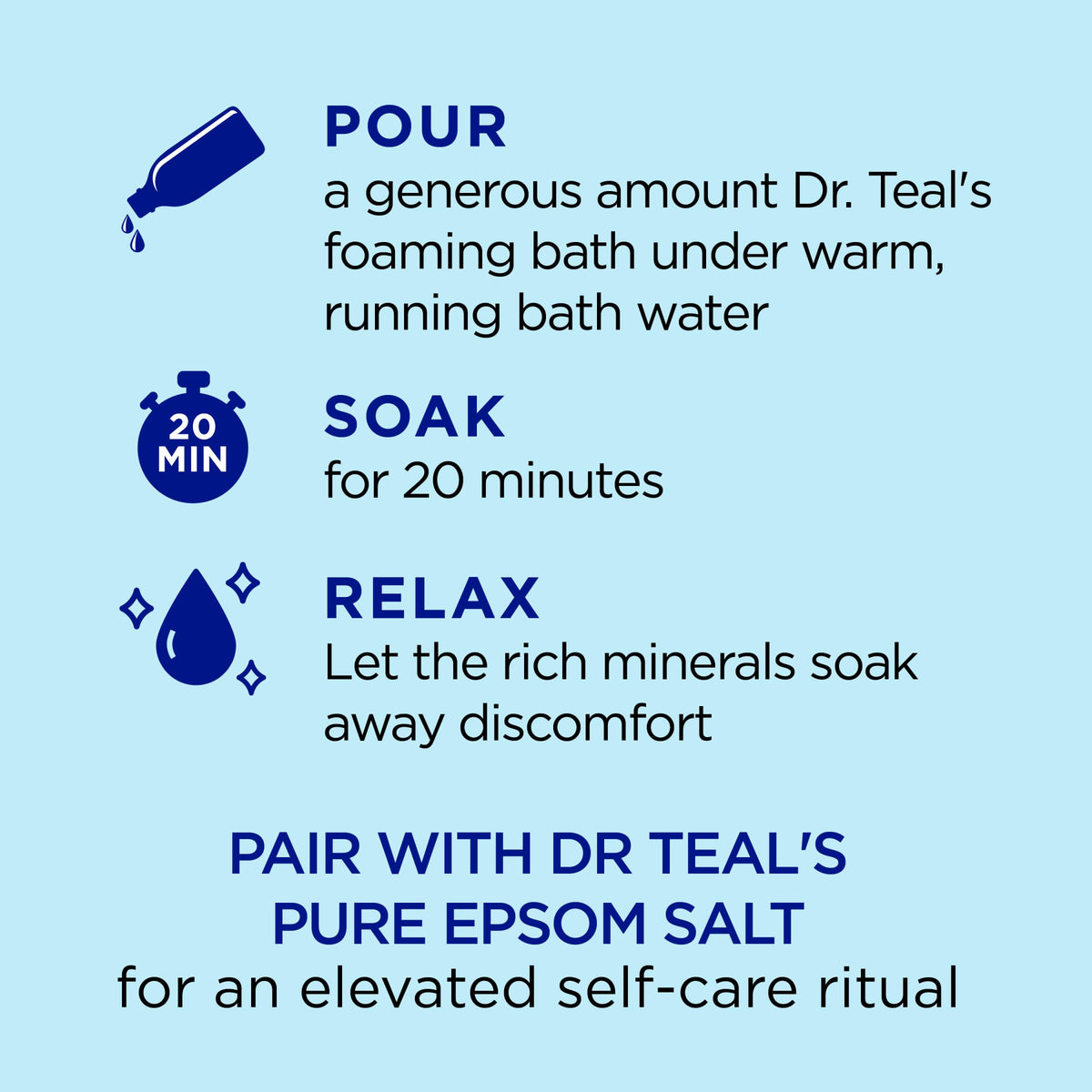 Dr Teal's Foaming Bath bottle side view with Epsom Salt