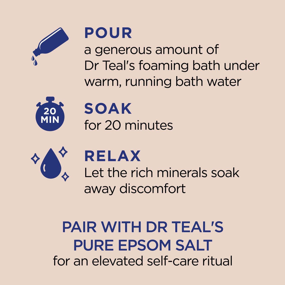 Dr Teal's Foaming Bath in a bathtub with bubbles