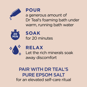 Dr Teal's Foaming Bath in a bathtub with bubbles