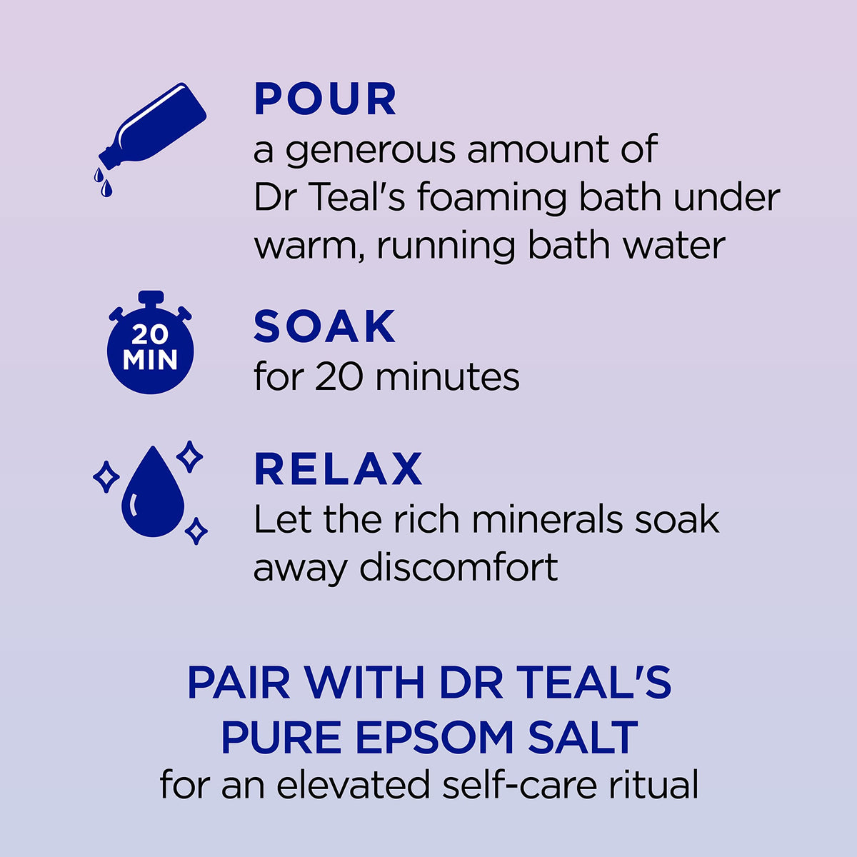 Dr Teal's Foaming Bath in a bubble-filled bathtub