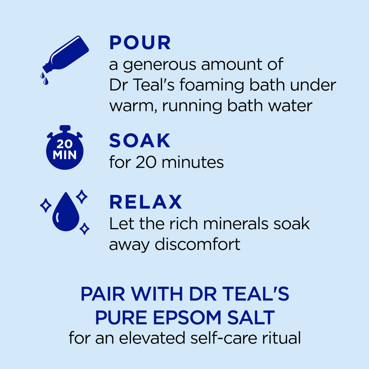 Dr Teal's Foaming Bath Lavender & Eucalyptus pouring into bath
