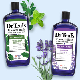 Dr Teal's Foaming Bath Lavender & Eucalyptus with bath accessories