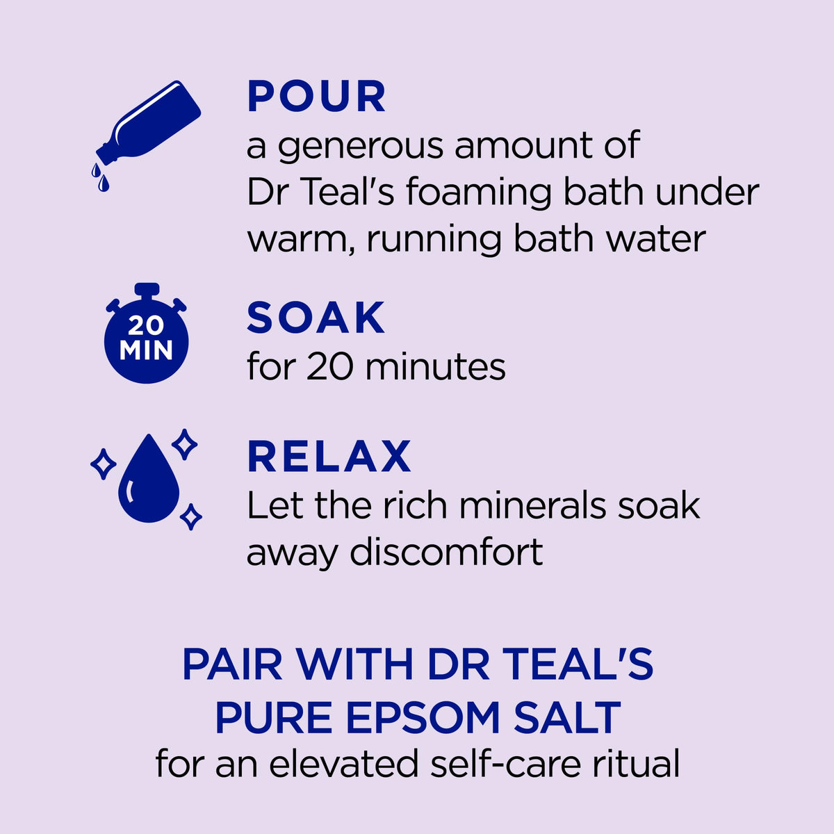 Dr Teal's Foaming Bath Lavender in a relaxing bath setting