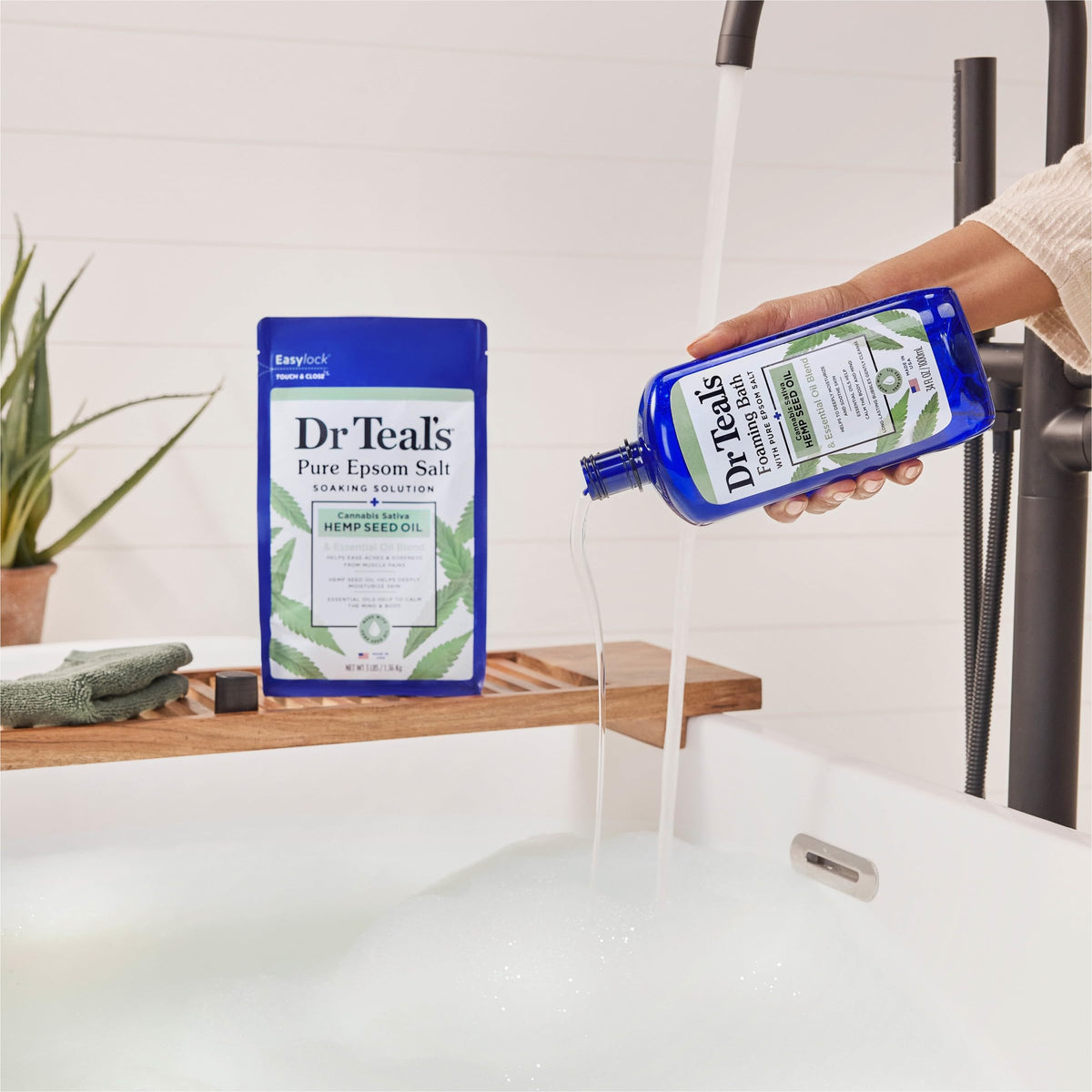 Dr Teal's Foaming Bath packaging with essential oils