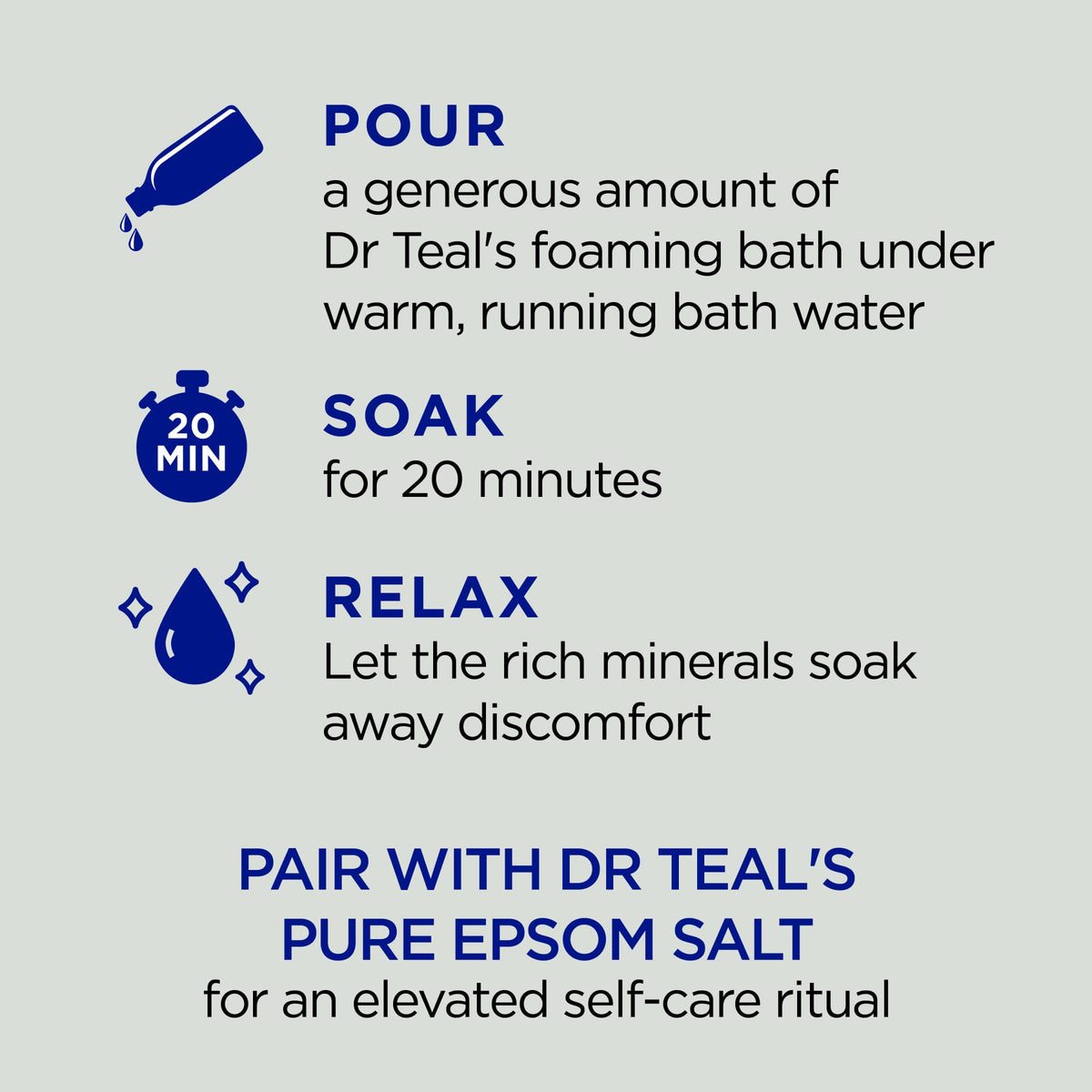 Dr Teal's Foaming Bath with bubbles in a bathtub setting
