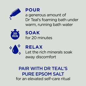 Dr Teal's Foaming Bath with bubbles in a bathtub setting