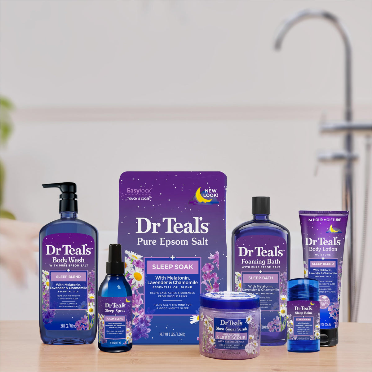 Dr Teal's Foaming Bath with calming lavender flowers