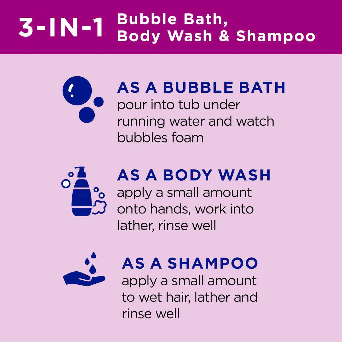 Dr Teal's Kids 3-in-1 Elderberry Bubble Bath, Body Wash & Shampoo pouring into bath