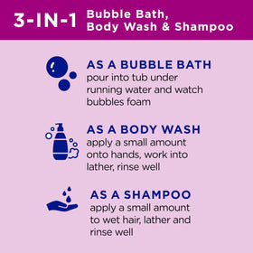 Dr Teal's Kids 3-in-1 Elderberry Bubble Bath, Body Wash & Shampoo pouring into bath