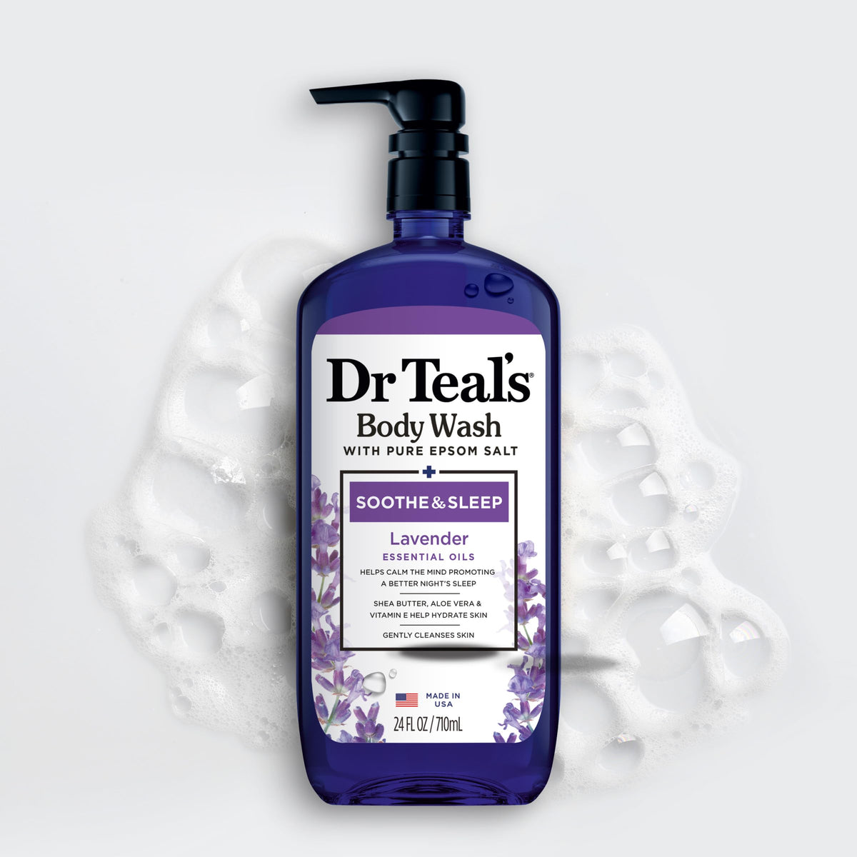 Dr Teal's Lavender Body Wash with lavender flowers