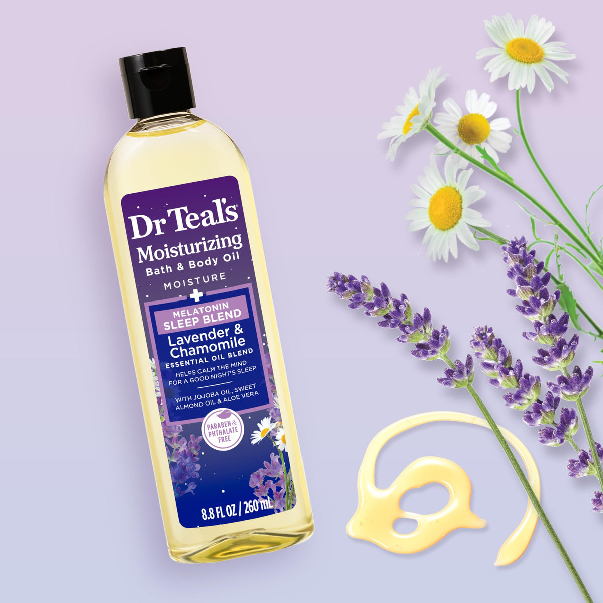 Dr Teal's Moisturizing Bath & Body Oil Sleep Blend in a bath setting