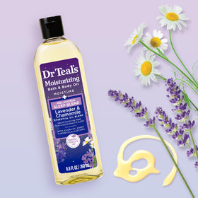 Dr Teal's Moisturizing Bath & Body Oil Sleep Blend in a bath setting