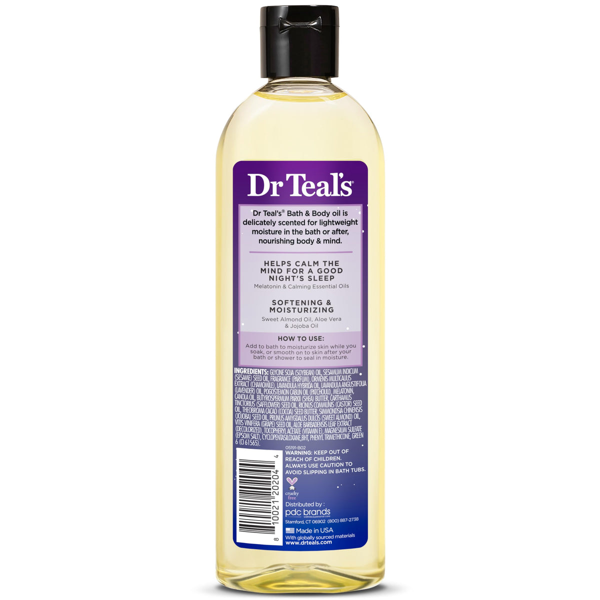 Dr Teal's Moisturizing Bath & Body Oil Sleep Blend packaging details