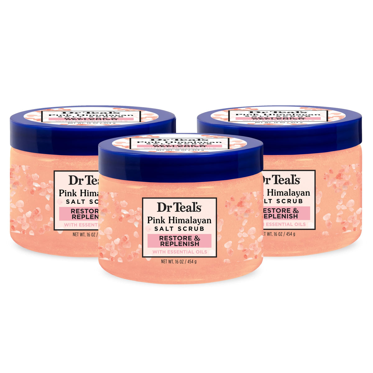 Dr Teal's Pink Himalayan Salt Body Scrub front view, 16 oz