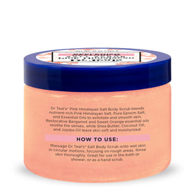 Dr Teal's Pink Himalayan Salt Body Scrub on a bathroom counter