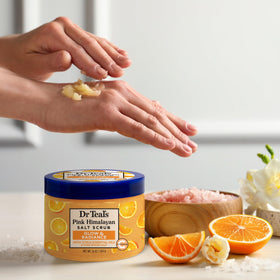 Dr Teal's Pink Himalayan Salt Body Scrub showing exfoliating grains