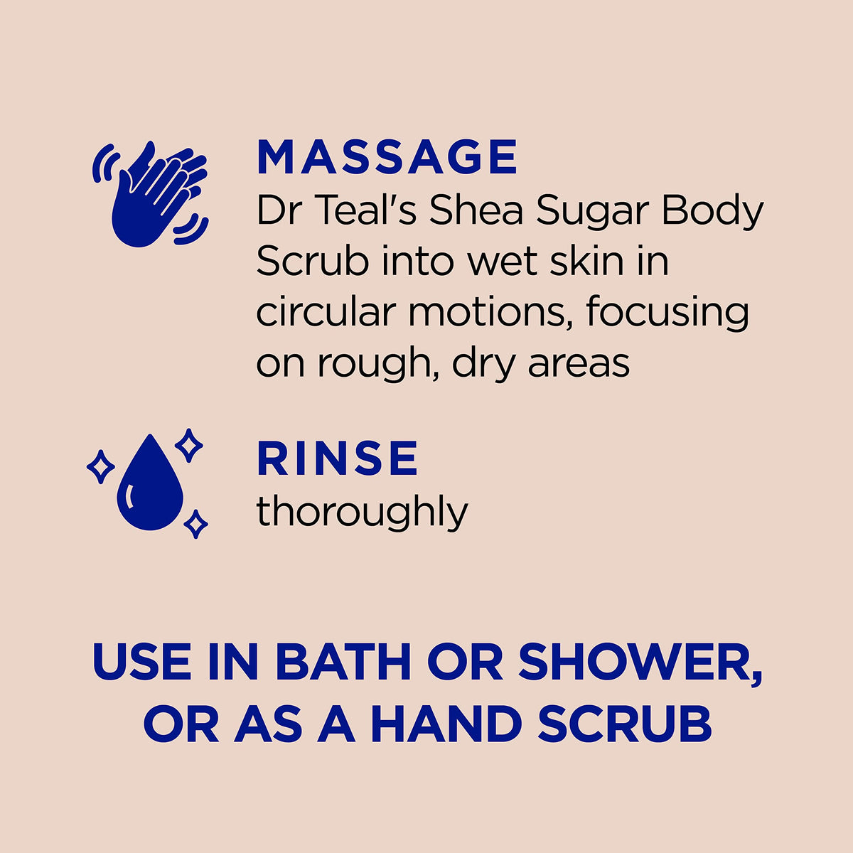 Dr Teal's Shea Sugar Body Scrub 19 oz back view with usage instructions
