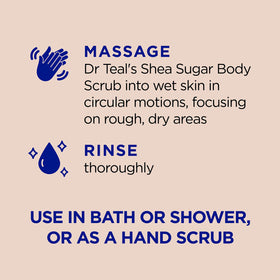 Dr Teal's Shea Sugar Body Scrub 19 oz back view with usage instructions