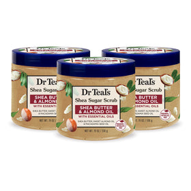 Dr Teal's Shea Sugar Body Scrub 19 oz front view with shea butter texture