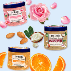 Dr Teal's Shea Sugar Scrub jars arranged together