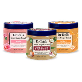 Dr Teal's Shea Sugar Scrub Trial Pack with three 19oz jars
