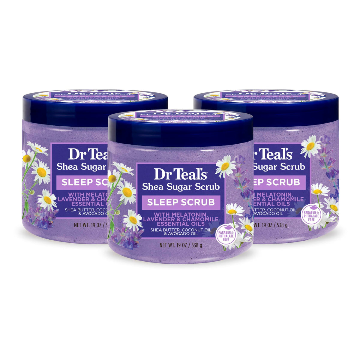 Dr Teal's Shea Sugar Sleep Scrub 19oz front view with lavender