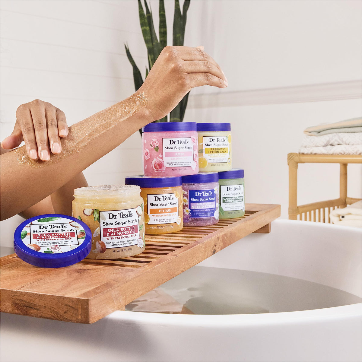 Dr Teal's Shea Sugar Sleep Scrub 19oz lid open showing product