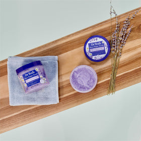 Dr Teal's Shea Sugar Sleep Scrub 19oz with lavender flowers