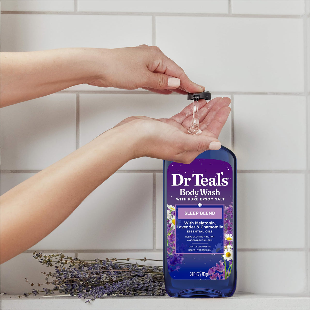 Dr Teal's Sleep Body Wash with lavender flowers
