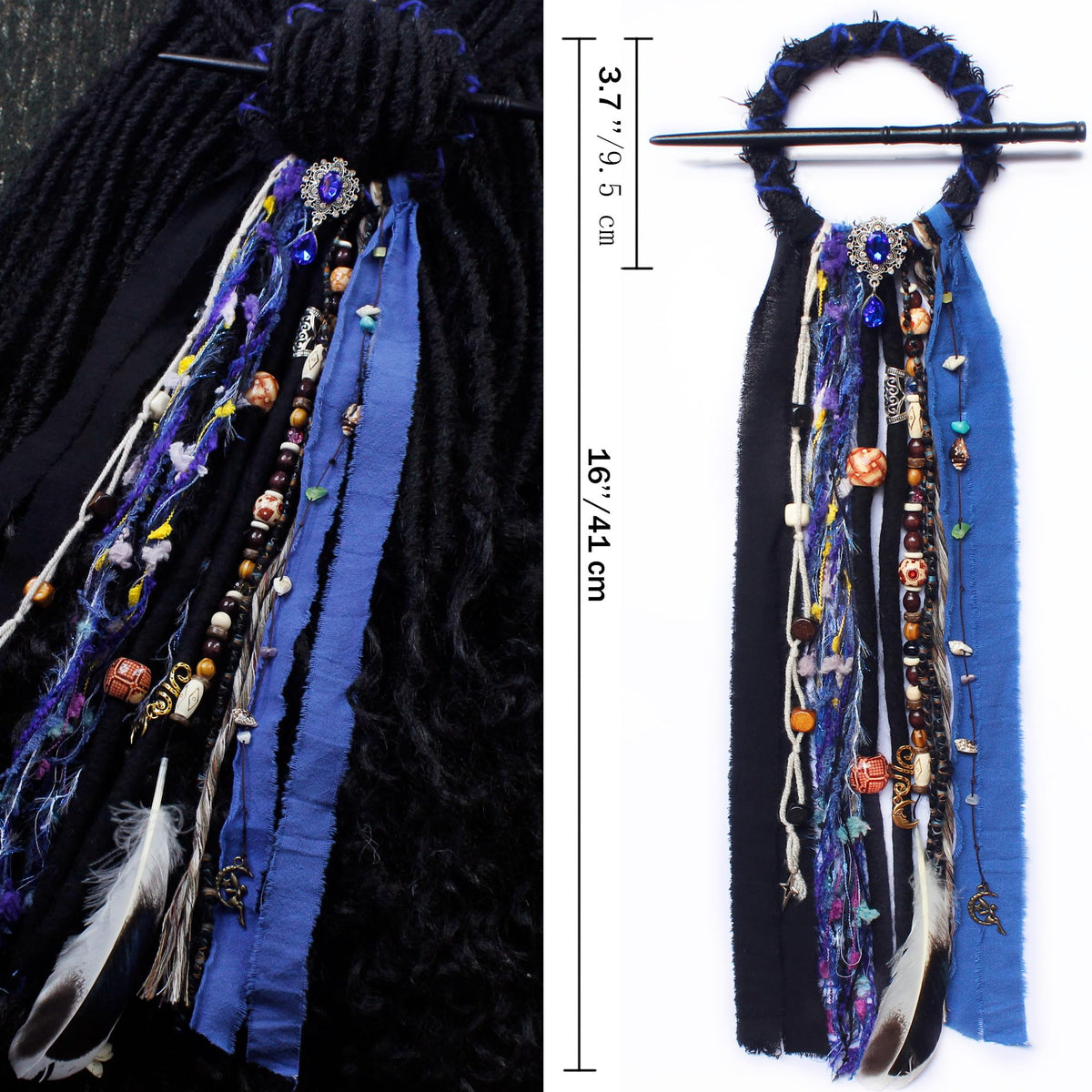 Dreadlock hair tie in lifestyle setting with vibrant colors