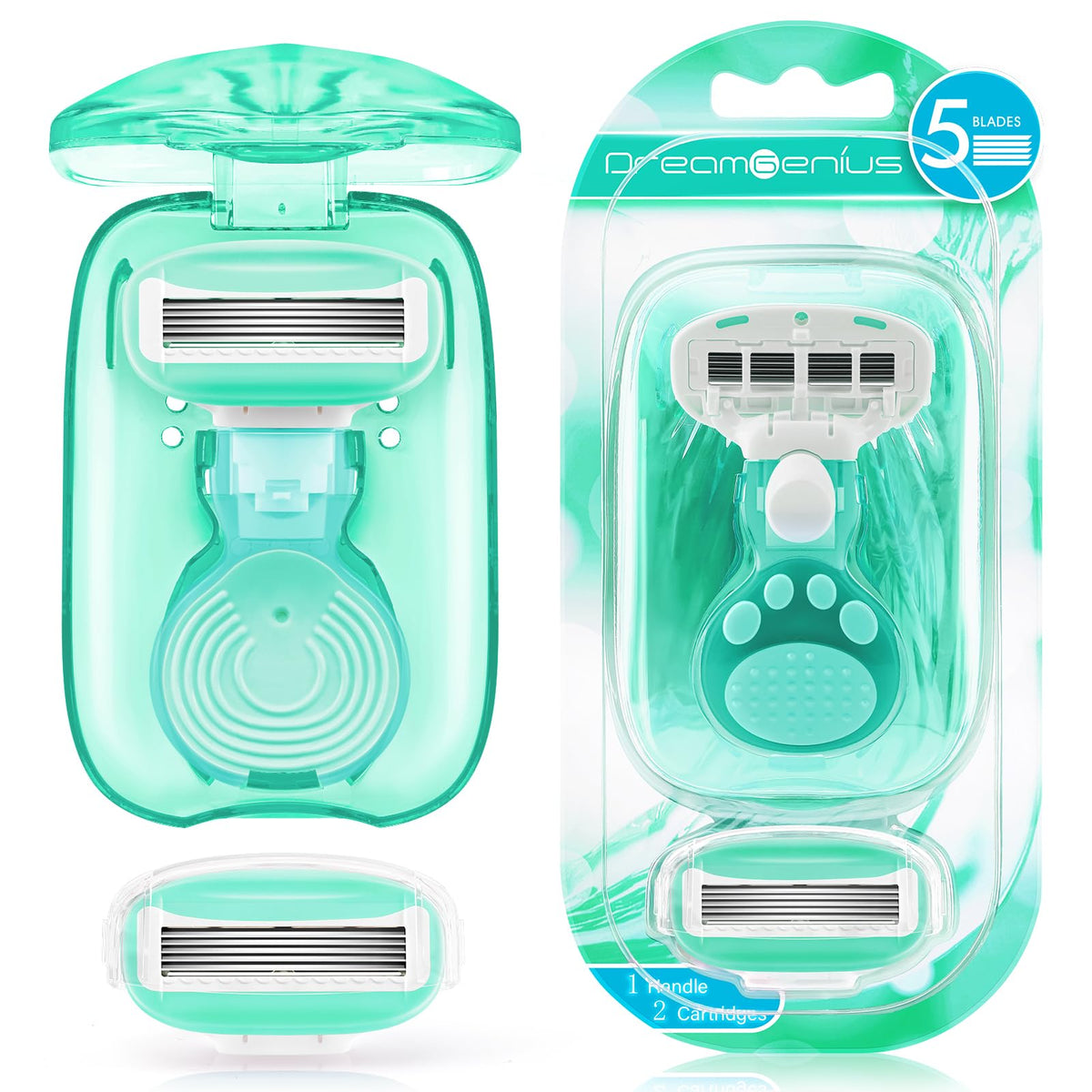 DreamGenius Travel Razor for Women in green with storage case