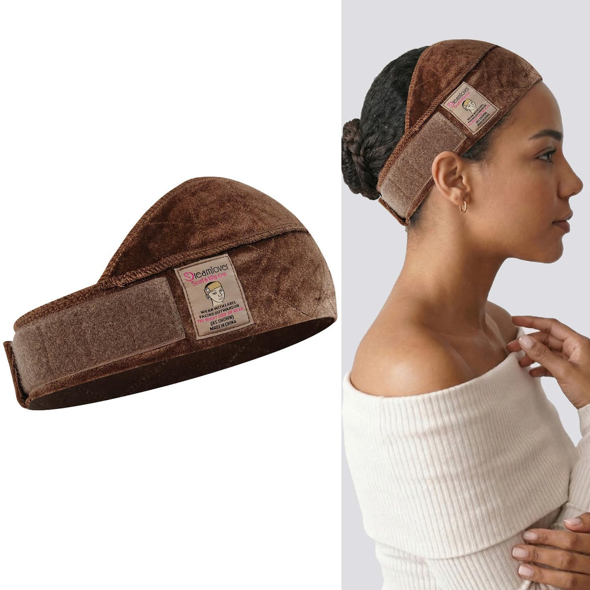 Dreamlover Wig Grip Headband brown model front view