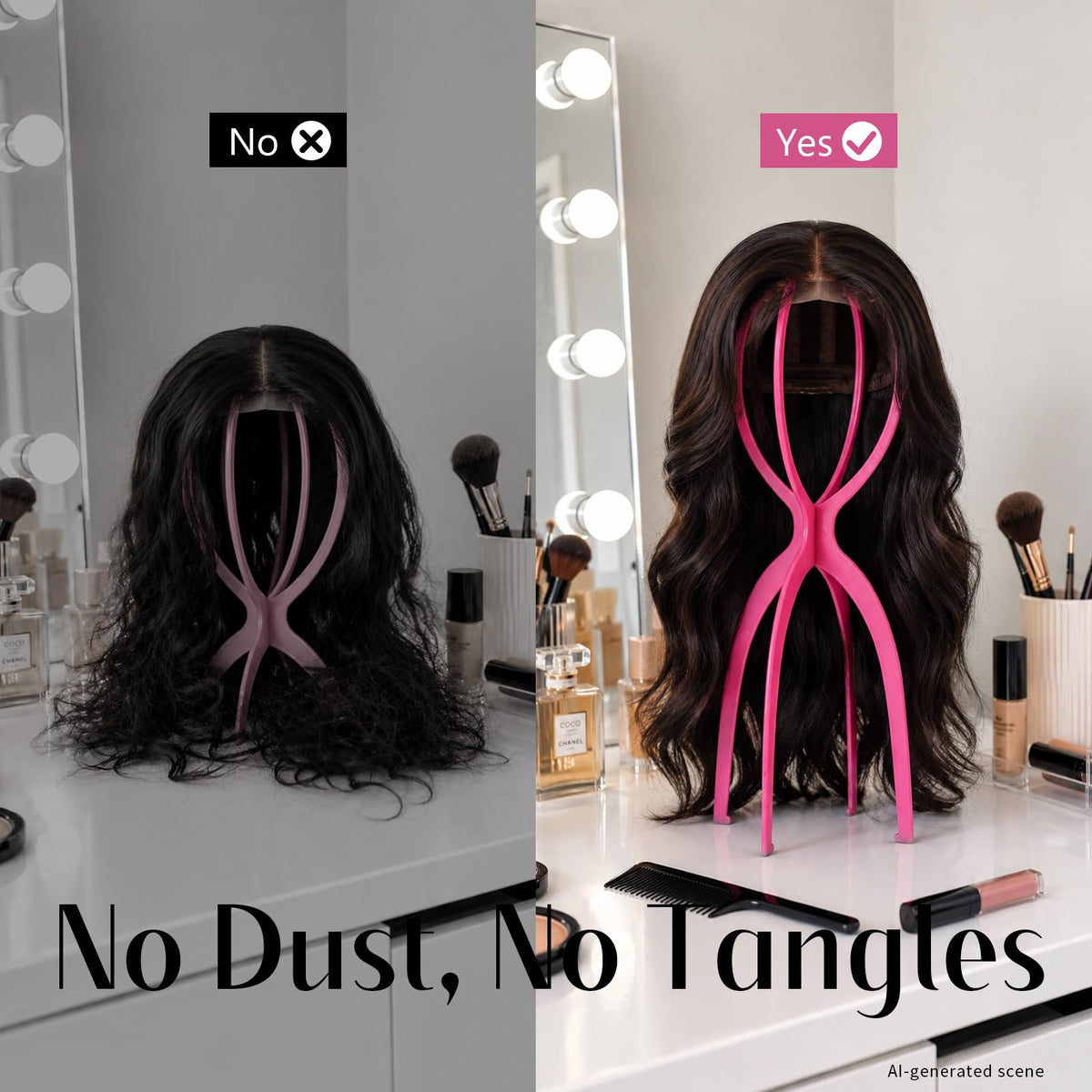 Dreamlover wig stand 19.7 inches hot pink, side view