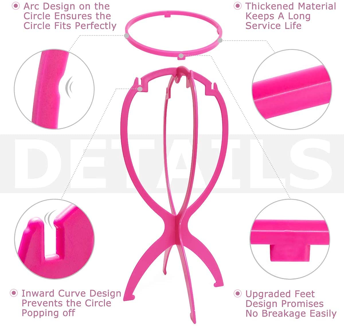 Dreamlover Wig Stand Hot Pink collapsed for storage
