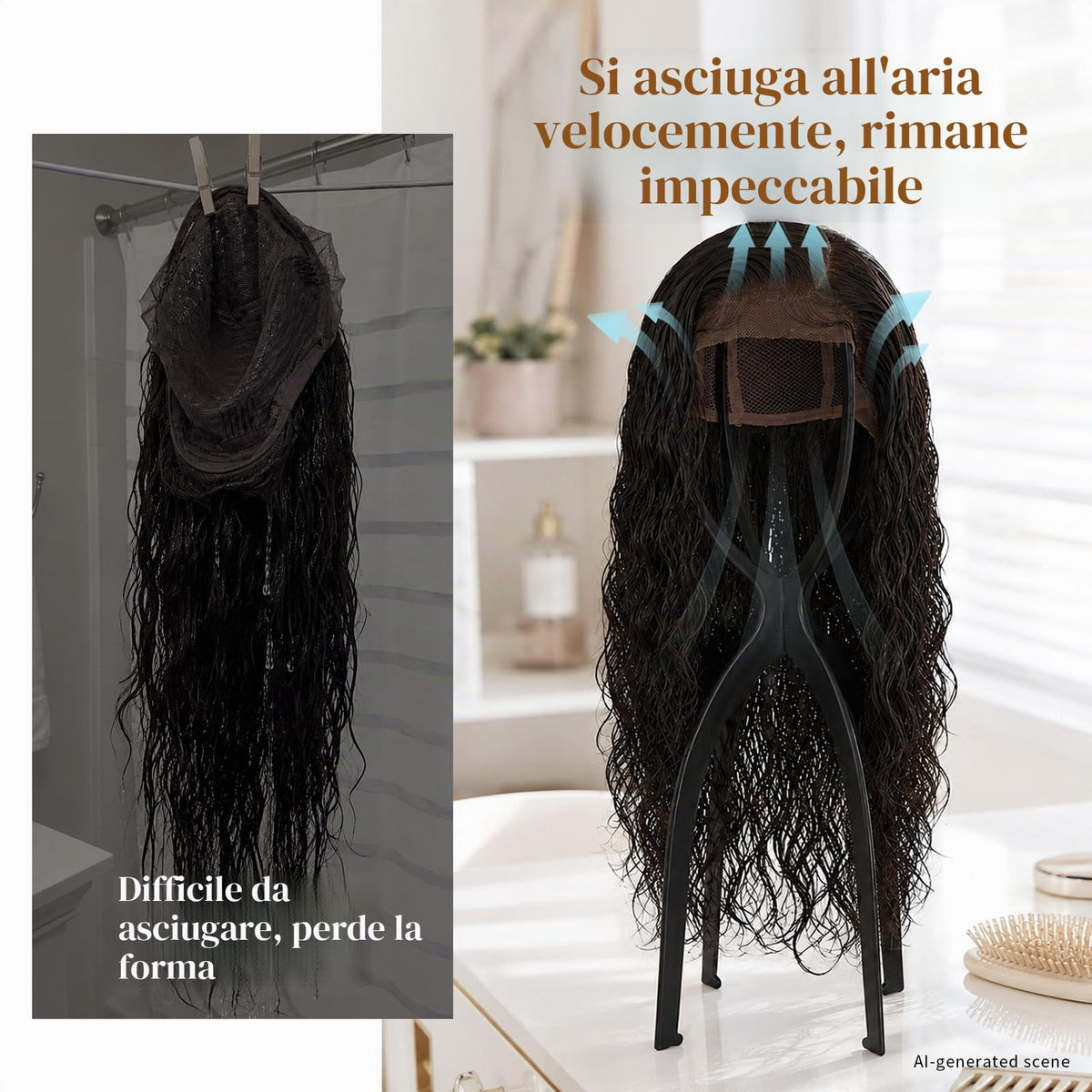 Dreamlover wig stand with a long wig displayed on it