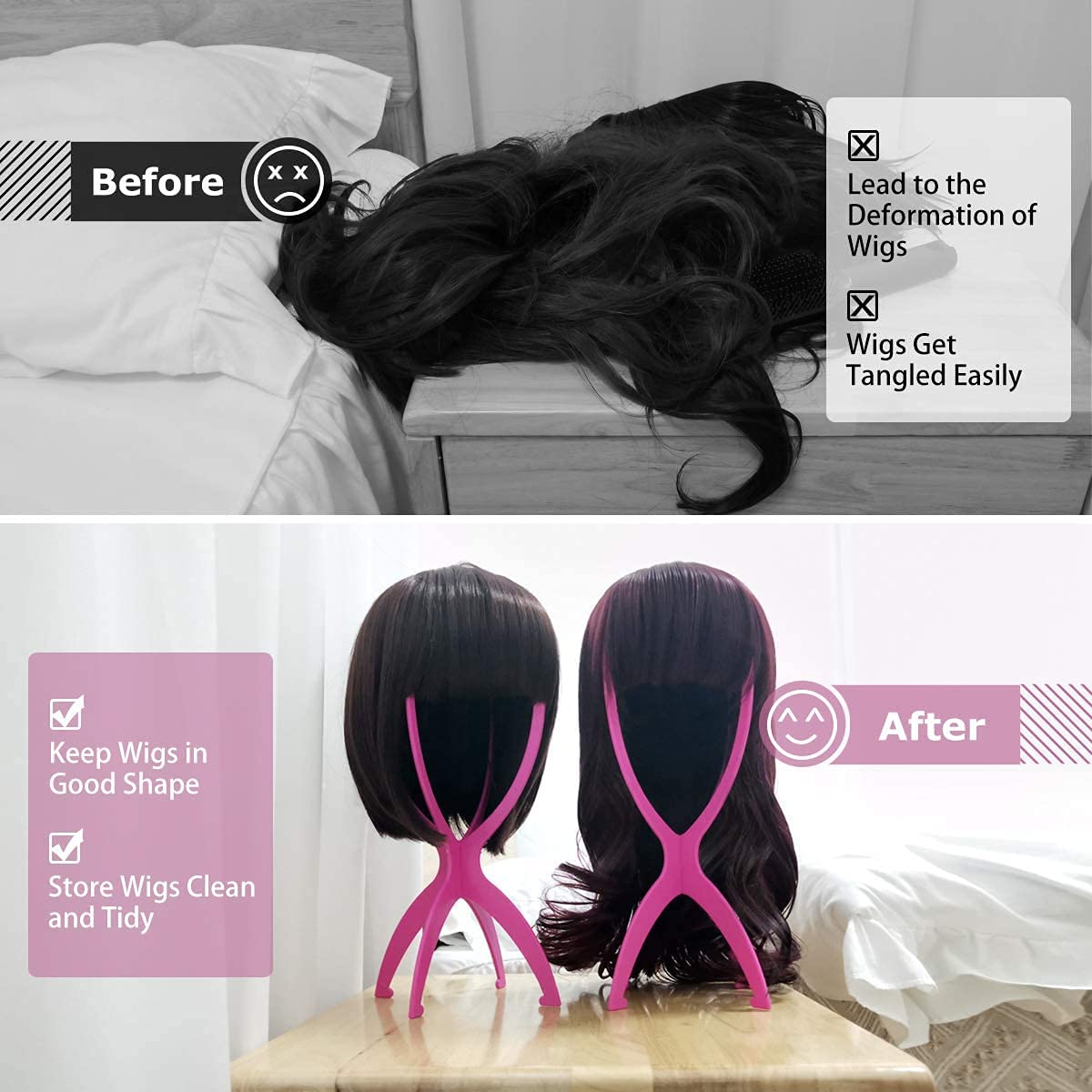 Dreamlover Wig Stand with a short wig displayed