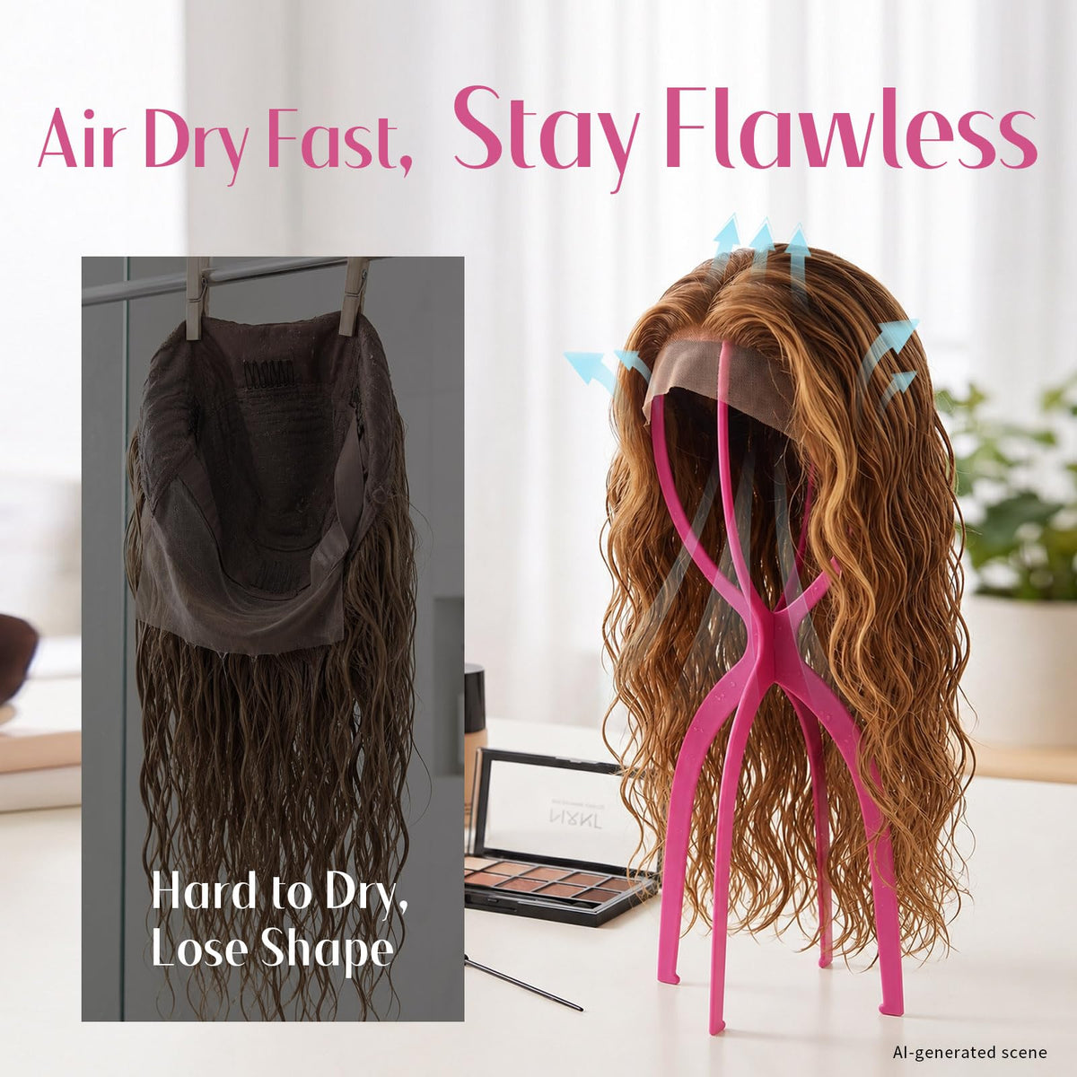 Dreamlover wig stand with long wig displayed on it