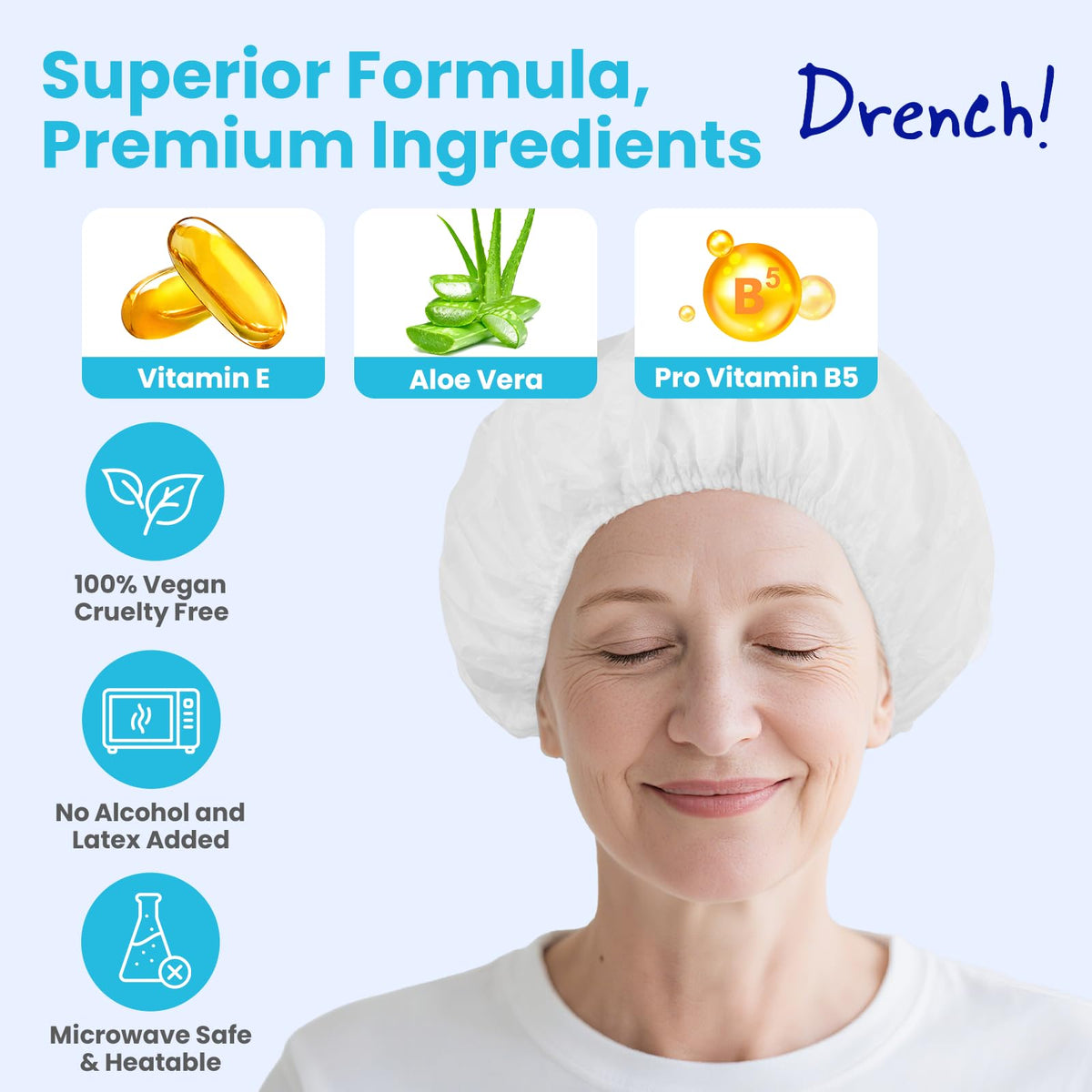 Drench! No Water Hair Washing Cap in use on a person
