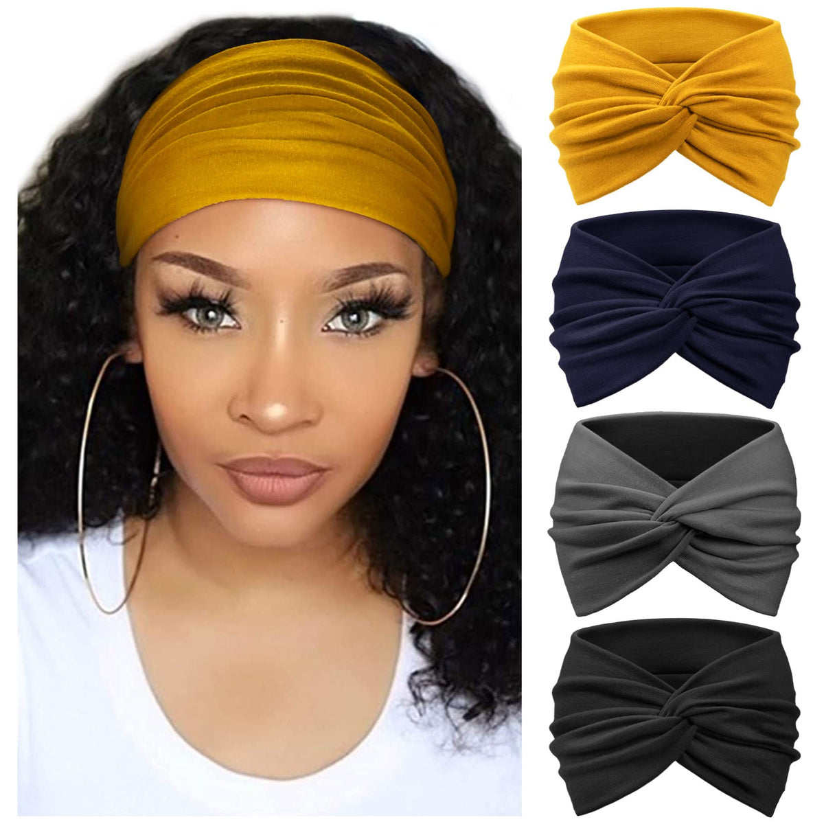 DRESHOW Turban Headbands 4 Pack assorted colours front view