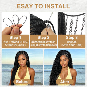 DRESSMAKER Human Crochet Hair 18 Inch Deep Wave displayed with crochet hook