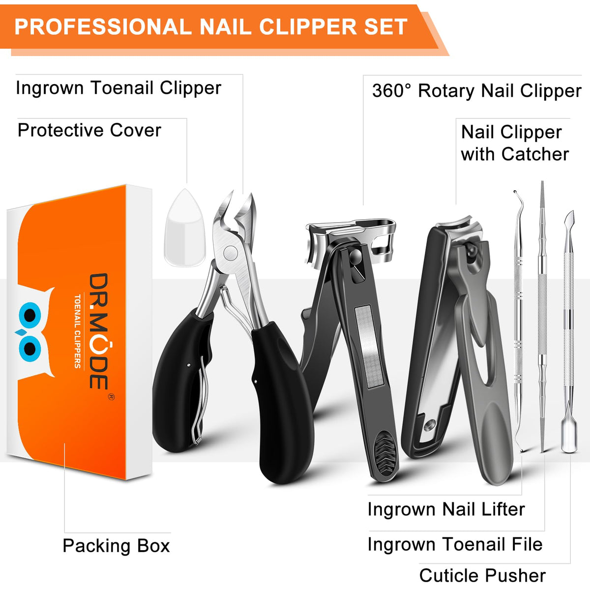 DRMODE toenail clippers set displayed on a clean surface