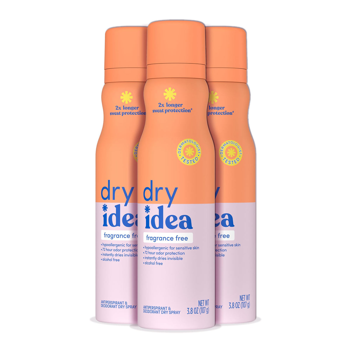 Dry Idea Fragrance-Free Dry Spray Deodorant 3-Pack front view