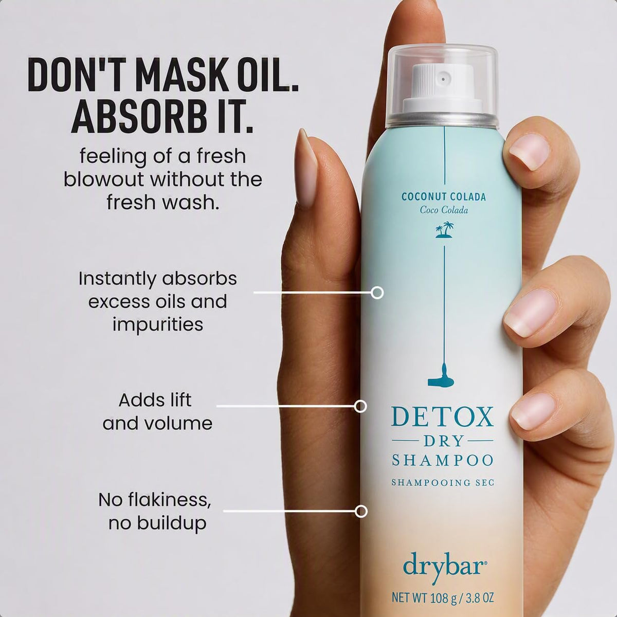 Drybar Detox Dry Shampoo 3.8 oz side view showing nozzle