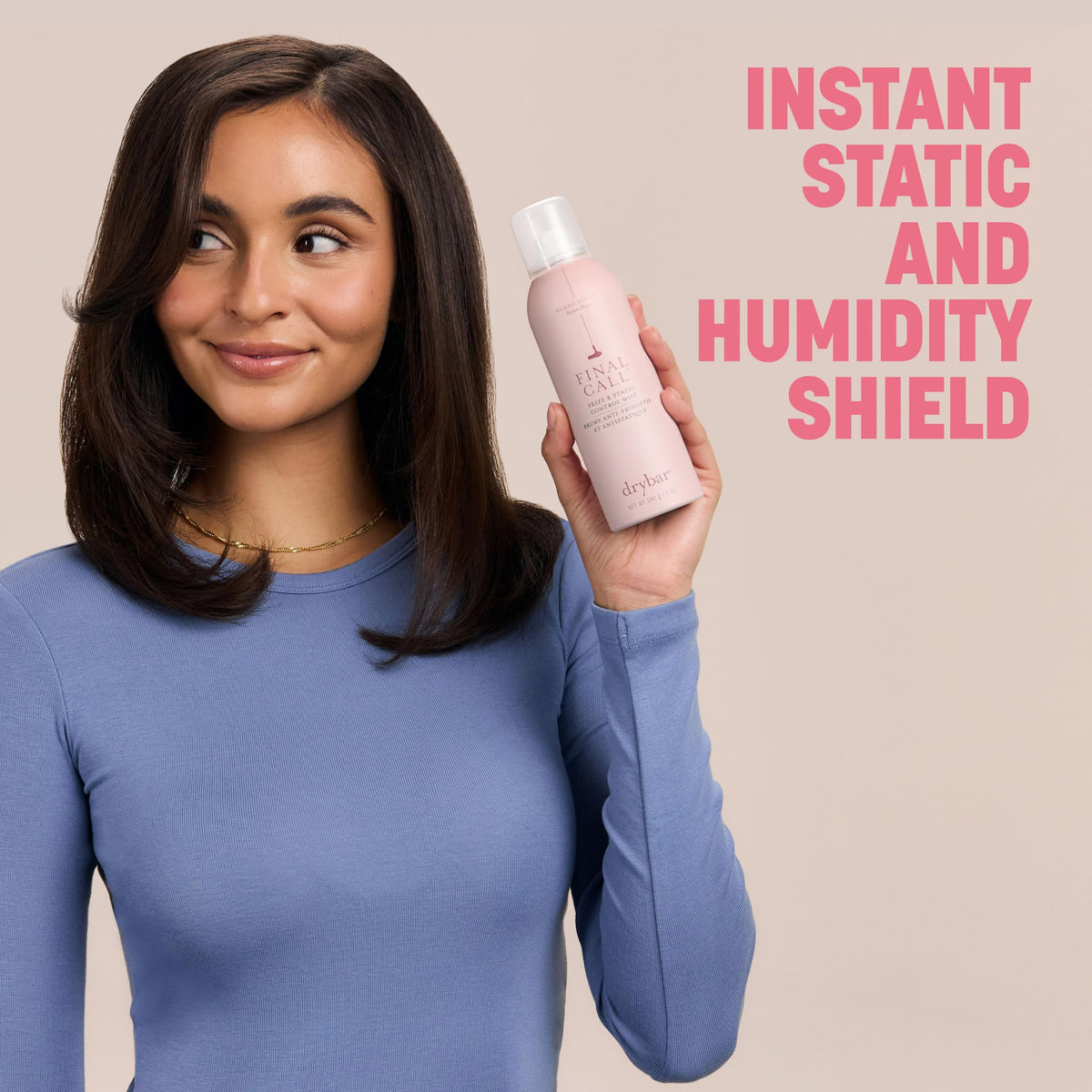 Drybar Final Call Frizz Control Mist with styled hair