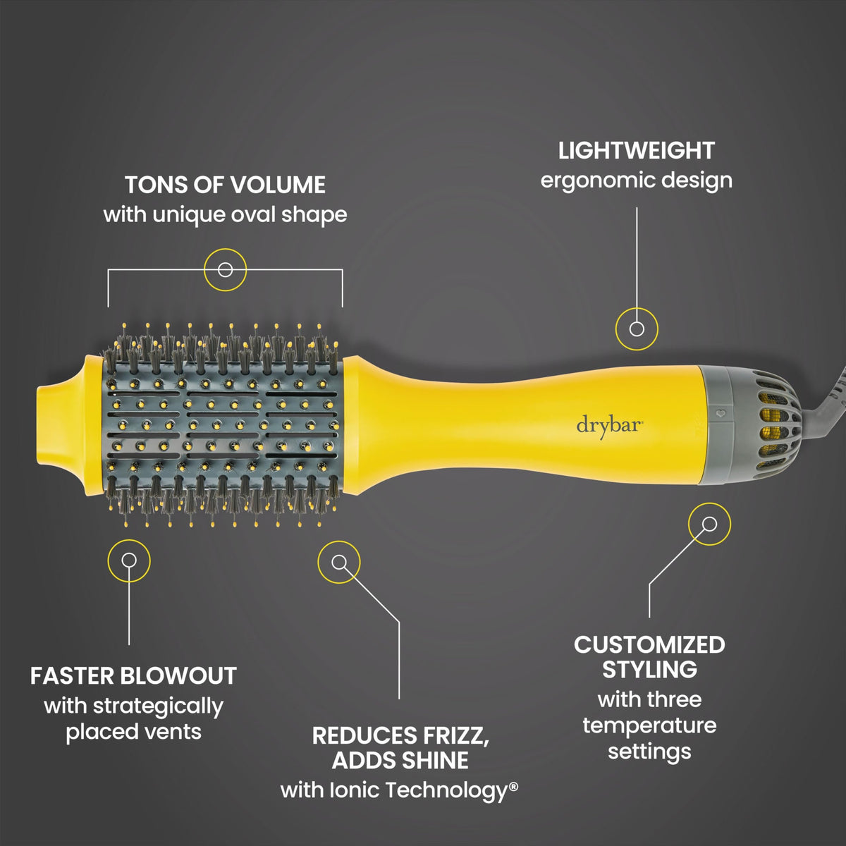 Drybar The Double Shot brush with temperature settings displayed