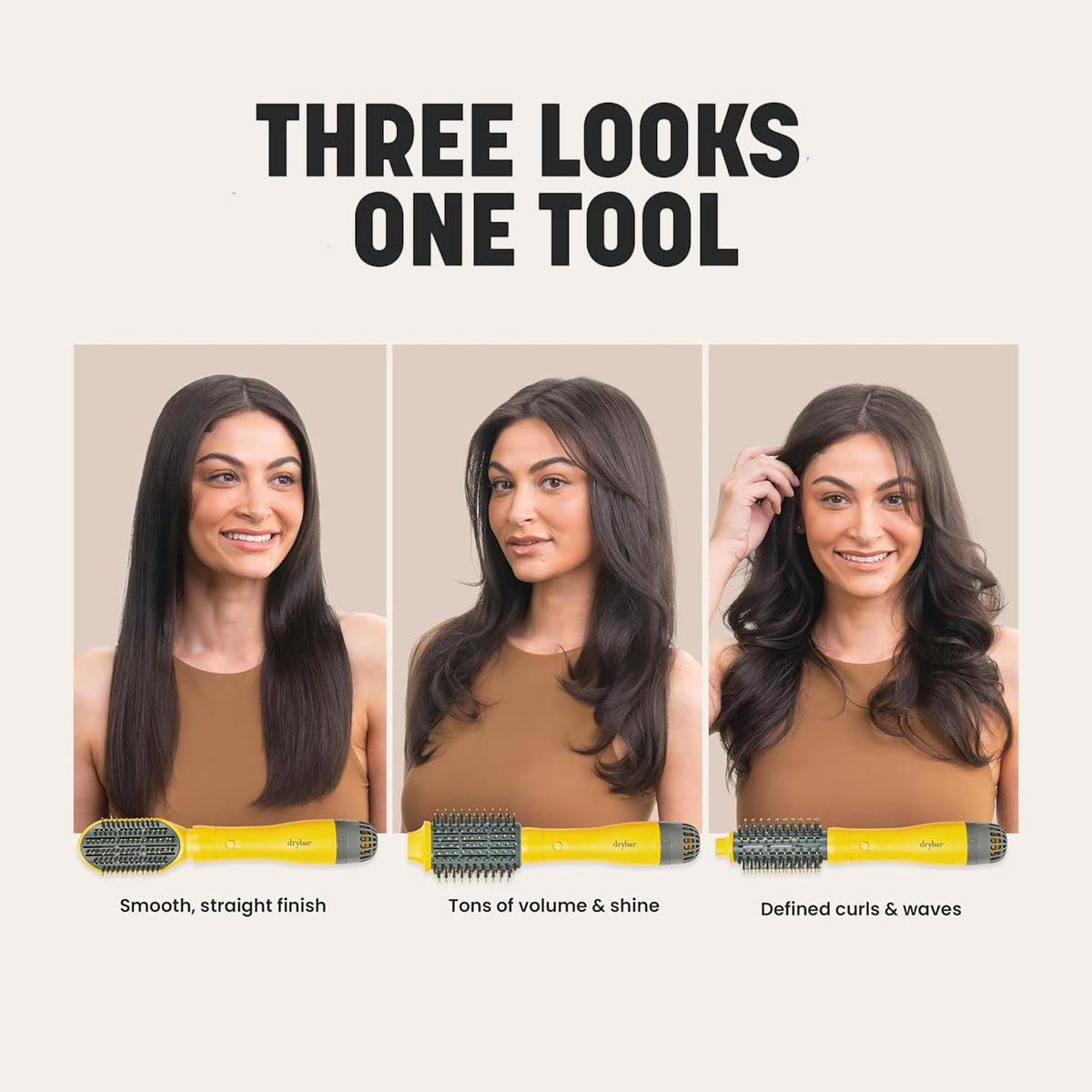 Drybar Triple Shot Blow-Dryer Brush displaying smooth straight finish