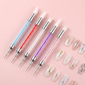Dual end silicone nail dotting sculpture pen with various tips