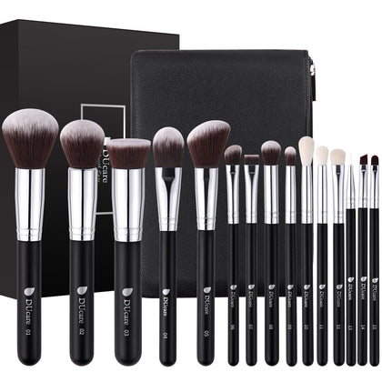 DUcare 15Pcs Makeup Brush Set with travel bag front view