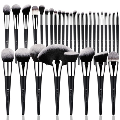 DUcare 32Pcs Makeup Brush Set front view with black and white design